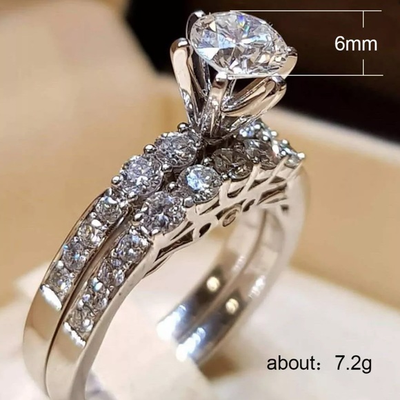 NEW Silver Diamond Engagement Halo Ring - Picture 2 of 2